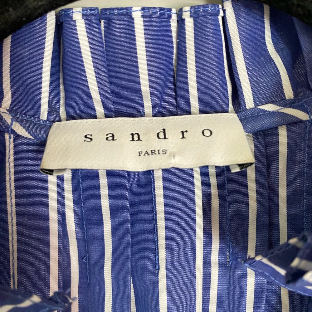 Sandro Paris Daniela Blue Pinstripe Stripe Top Blouse Tunic NWOT Size 0 XS - Picture 2 of 5